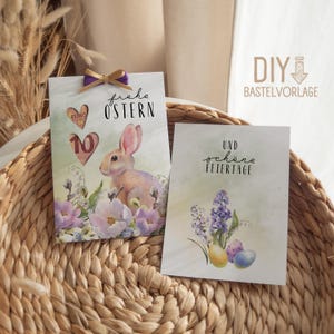 Plantilla de manualidad DIY para imprimir | Tarjeta de regalo Dinero Pascua | Regalo de dinero DIY | Tarjeta de felicitación en formato PDF con cupón de Feliz Pascua