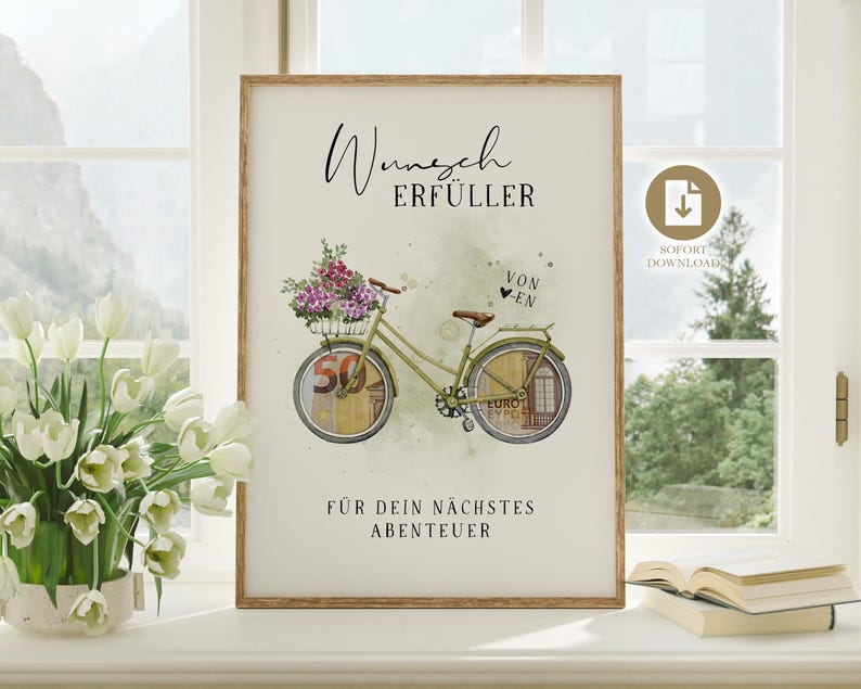 Geldgeschenk Geburtstag | lustiges Geldgeschenk für Tochter, Mutter, Freundin | Happy Birthday | DIY Wunscherfüller Fahrrad | Geldgeschenk Radfahrer | Geschenk Fahrradfahrer | Digitaler Download PDF | Gutschein Geld
Für dein nächstes Abenteuer