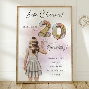 gepersonaliseerd geldcadeau voor 20e verjaardag | creatief cadeau voor vrouw dochter vriendin | Gelukkige verjaardag 20 | Maak een doe-het-geldcadeau | A4