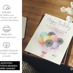 Geldgeschenk Geburtstag | kreatives Last Minute Geburtstagsgeschenk Geld | originelles DIY Geschenk basteln | Sofort Download PDF A4 A5 Digital