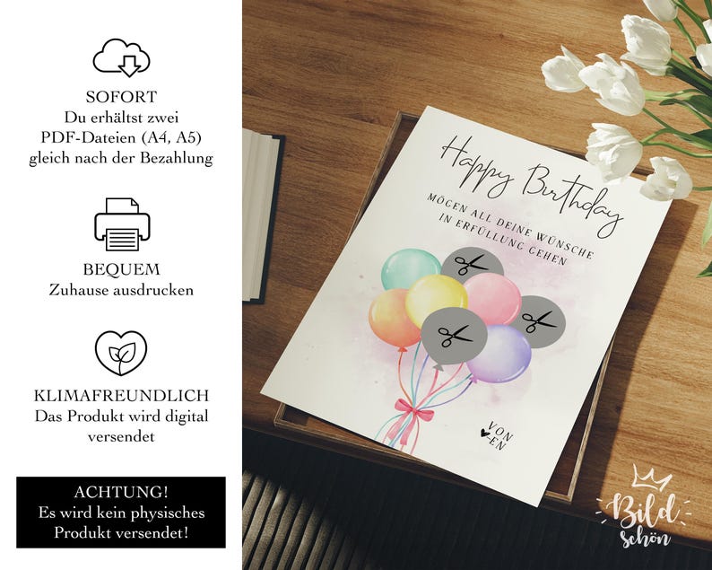 Geldgeschenk Geburtstag | kreatives Last Minute Geburtstagsgeschenk Geld | originelles DIY Geschenk basteln | Sofort Download PDF A4 A5 Digital