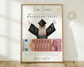 personalisiertes Geldgeschenk Bachelor Master Abitur | Abschlussgeschenk für Tochter, Freundin, Frau | DIY Geschenk Geld Studienabschluss A4