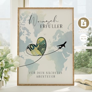 Geldgeschenk zum Geburtstag Reise | kreatives Geschenk Geburtstag Urlaub | DIY Geldgeschenk Reisekasse | Geld für Weltreise PDF Download A4
