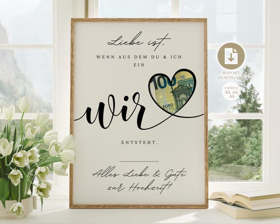 digitales Geldgeschenk Hochzeit | Hochzeitsposter | DIY Geschenk für das Brautpaar | Hochzeitsgeschenk Geld | Last-minute Sofort-Download A4