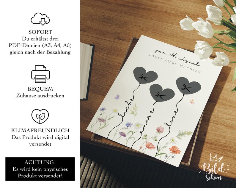 Geldgeschenk Hochzeit | Hochzeitsposter | DIY Geschenk für das Brautpaar | Hochzeitsgeschenk Geld | Last-minute Geschenk  Sofort-Download A3, A4 und A5
Zur Hochzeit lasst Liebe wachsen.
