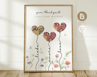 digitales Geldgeschenk Hochzeit | Hochzeitsposter | DIY Geschenk für das Brautpaar | Hochzeitsgeschenk Geld | Last-minute Sofort-Download A4