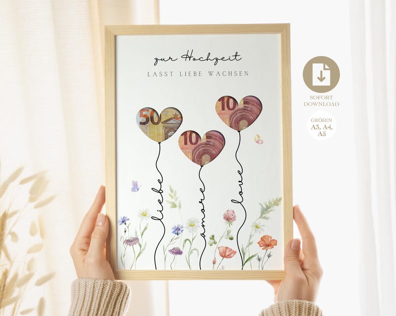 Geldgeschenk Hochzeit | Hochzeitsposter | DIY Geschenk für das Brautpaar | Hochzeitsgeschenk Geld | Last-minute Geschenk  Sofort-Download A3, A4 und A5
Zur Hochzeit lasst Liebe wachsen.