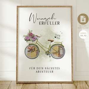 Wunscherfüller Fahrrad | Geldgeschenk Radfahrer | Geschenk Fahrradfahrer Digitaler Download PDF | DIY Gutschein Geld Geburtstag Abenteuer A4