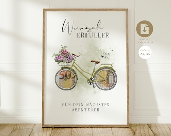 Wunscherfüller Fahrrad | Geldgeschenk Radfahrer | Geschenk Fahrradfahrer Digitaler Download PDF | DIY Gutschein Geld Geburtstag Abenteuer A4