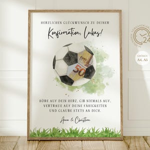 personalisiertes Geldgeschenk zur Konfirmation Fußballfan | DIY sofort Download | kreatives last Minute Geschenk für Mädchen, Jungen | Geld Glückwunschkarte Fußball | Konfirmationsgeschenk PDF A4 
Herzlichen Glückwunsch zu deiner Konfirmation