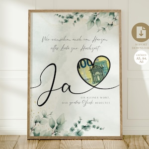 digitaal geld cadeau bruiloft | Trouwposters | DIY cadeau voor het bruidspaar | Geld voor huwelijkscadeau | Directe last-minute download JA