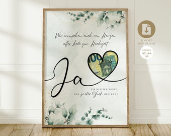 Digital wedding cash gift | Wedding poster | DIY gift for the bride and groom | Wedding cash gift | Last-minute instant download YES