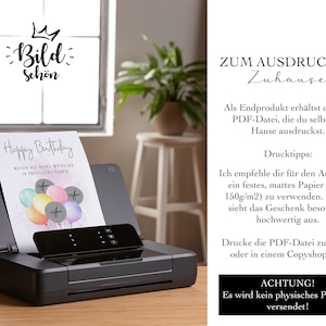 Geldgeschenk Geburtstag | kreatives Last Minute Geburtstagsgeschenk Geld | originelles DIY Geschenk basteln | Sofort Download PDF A4 A5 Digital