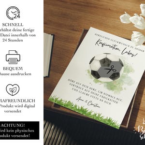 personalisiertes Geldgeschenk zur Konfirmation Fußballfan | DIY sofort Download | kreatives last Minute Geschenk für Mädchen, Jungen | Geld Glückwunschkarte Fußball | Konfirmationsgeschenk PDF A4 
Herzlichen Glückwunsch zu deiner Konfirmation