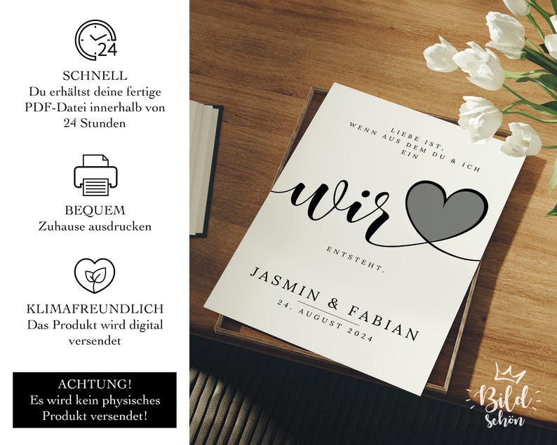 digitales Geldgeschenk Hochzeit | Hochzeitsposter | DIY Geschenk für das Brautpaar | Hochzeitsgeschenk Geld | personalisiertes Geldgeschenk | A4 A5 Glückwunschkarte | Liebe ist, wenn aus dem Du und Ich ein Wir entsteht.
