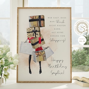 Personalisiertes Geldgeschenk Geburtstag Shopping | lustiges Geldgeschenk für Tochter, Mutter Freundin | Happy Birthday | DIY Gutschein Geld
