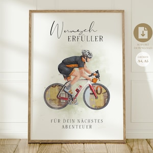 La bicicleta que cumple deseos | Regalo en efectivo para ciclistas | Regalo Ciclista Descarga Digital PDF | Bicicleta eléctrica DIY para el cumpleaños de un hombre con vales de dinero