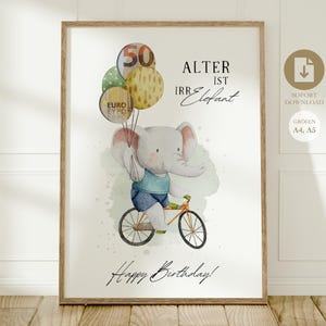 Money gift birthday | funny gift for woman, man | DIY poster birthday gift money | last minute voucher picture digital A4 A5