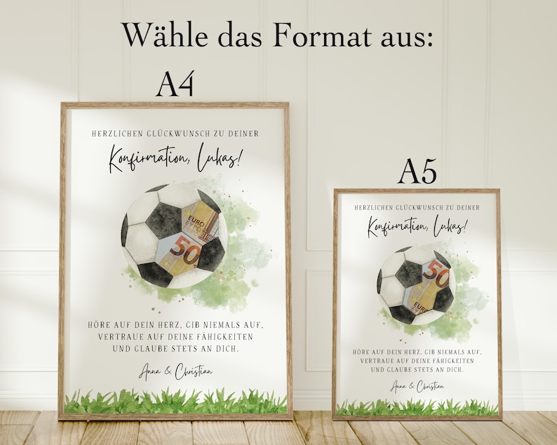 personalisiertes Geldgeschenk zur Konfirmation Fußballfan | DIY sofort Download | kreatives last Minute Geschenk für Mädchen, Jungen | Geld Glückwunschkarte Fußball | Konfirmationsgeschenk PDF A4 
Herzlichen Glückwunsch zu deiner Konfirmation