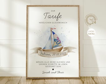 Personalized money gift for baptism | DIY creative gift for girls and boys | Original gift money sailboat | Digital A4