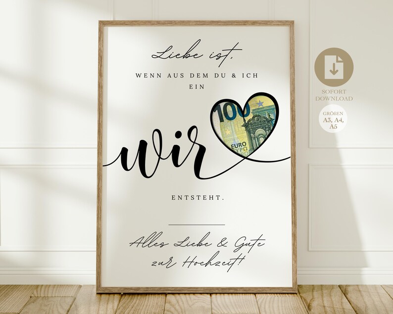 Digital money gift for weddings | Wedding poster | DIY gift for the bride and groom | Money wedding gift | Last-minute instant download A4 image 5