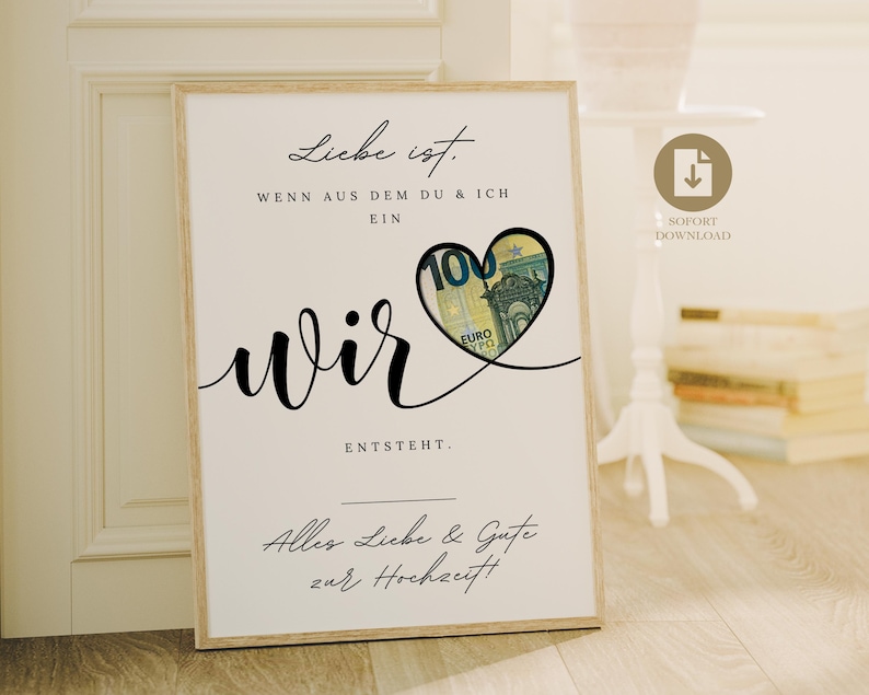 Digital money gift for weddings | Wedding poster | DIY gift for the bride and groom | Money wedding gift | Last-minute instant download A4 image 8