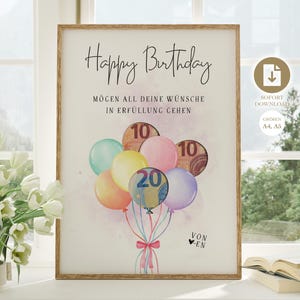 Geldgeschenk Geburtstag | kreatives Last Minute Geburtstagsgeschenk Geld | originelles DIY Geschenk basteln | Sofort Download PDF A4 A5 Digital