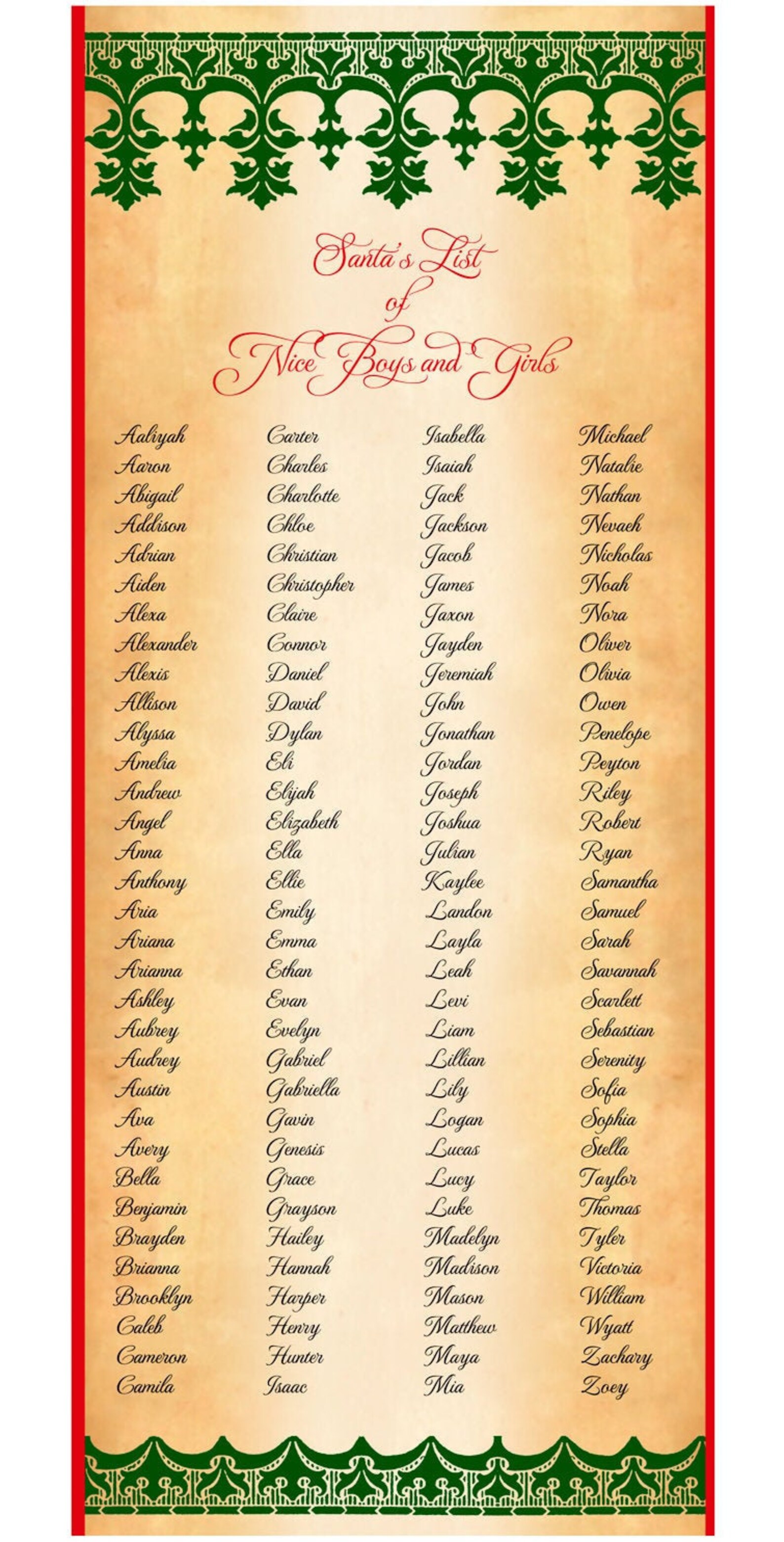 Santa list nice boys and girls with 132 names christmas etsy