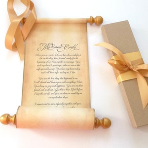 Custom parchment scroll with box, gold accents 5 inches wide paper, for your own words image 2
