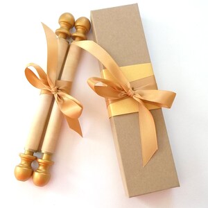 Custom parchment scroll with box, gold accents 5 inches wide paper, for your own words image 5