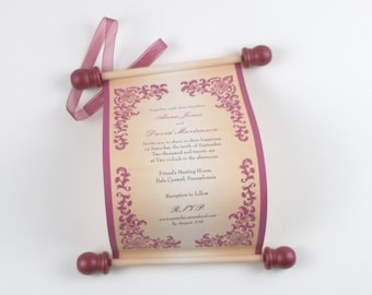 Medieval Castle LARP Wedding Invitation Scrolls: Damask Design, Set of 10