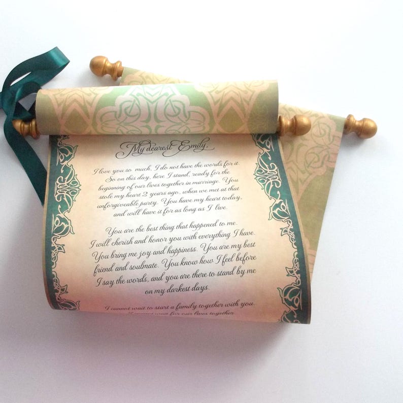 green and gold scroll with custom wording