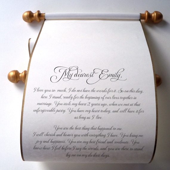 Blank paper scroll for wedding vows, aged parchment paper with silver  finials and kraft box, 5x12 paper