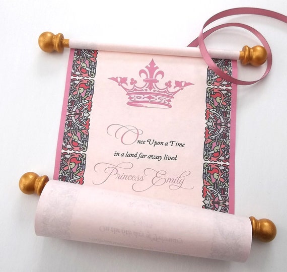 Royal Princess Scroll Birthday Invitation in Gold and Pink, Pink