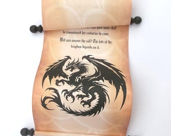 Blank or customized RPG dragon scroll, 8x20" aged paper, optional wax seal