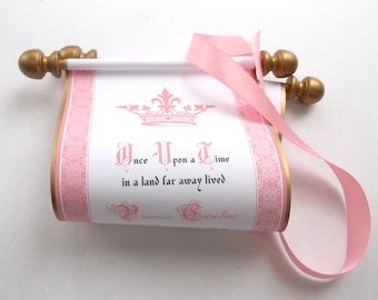Royal princess invitation scrolls in pink and gold, set of 5-9 scrolls