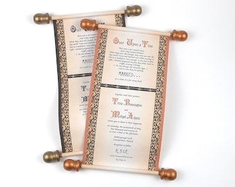 Baroque wedding invitation scrolls, Once upon a time fairytale invitations, set of 10