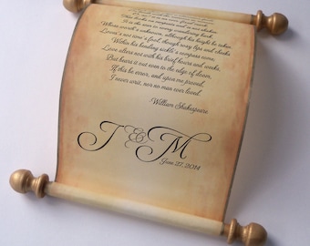 Wedding vows print, anniversary scroll, paper scroll, keepsake love letter, 5x13" paper, personalized with your own words only