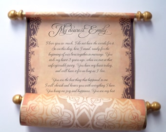 Brown and gold paper scroll, 8x18 inch aged parchment paper, personalized with your own words only