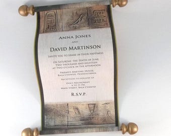 Egyptian theme Invitation Scrolls in Black and Aged Gold, Set of 25