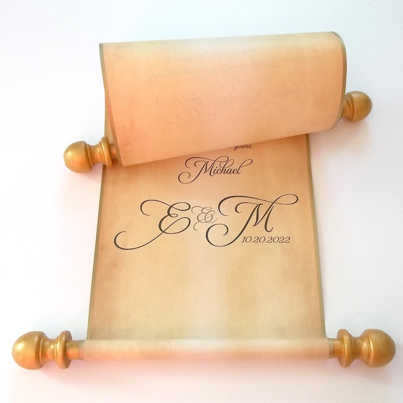 Custom parchment scroll with box, gold accents 5 inches wide paper, for your own words image 4
