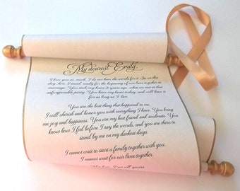 Wedding vows custom printed parchment scroll for vows and monogram, guest list, theater prop, medieval scroll, secret message, 8x17" paper