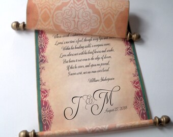 Decorative wedding vows scroll, wedding gift, anniversary keepsake, 8x19" long, made in USA, personalized with your own words only