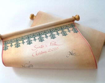 Santa's List Scroll Naughty or Nice, extra wide with kraft storage tube, 12x20 inch paper