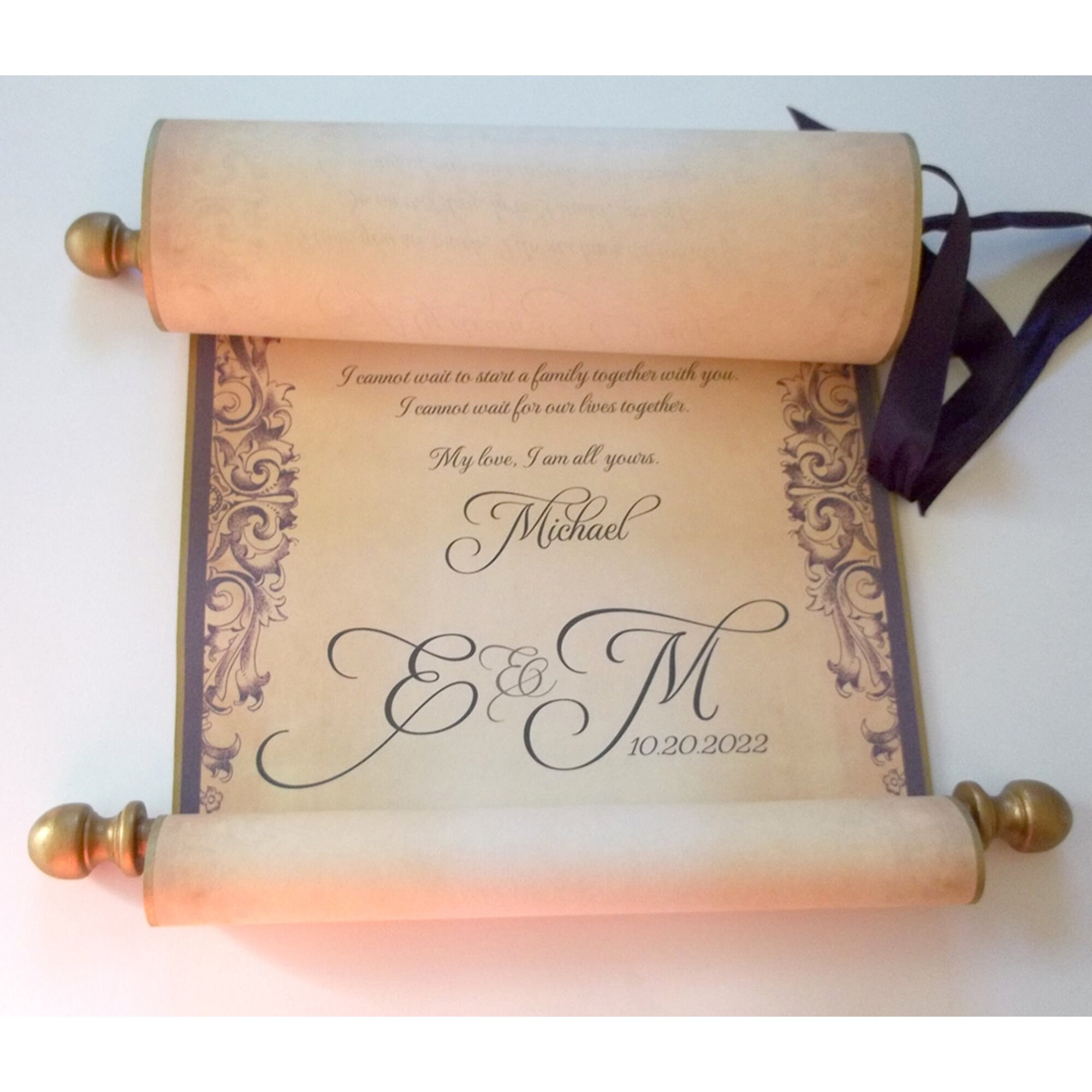Elegant Custom Scroll, Plum Damask W Gold , 8x20 in Paper, Regency ...