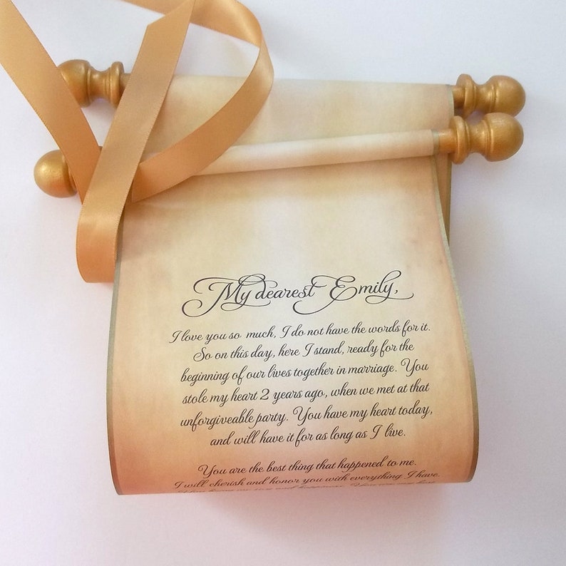 Custom parchment scroll with box, gold accents 5 inches wide paper, for your own words image 3