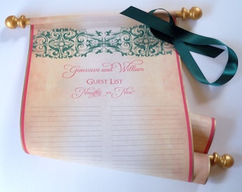 Christmas wedding guest scroll, wedding guest book alternative, guest list scroll, rustic guest book with damask, 8x17 inch paper