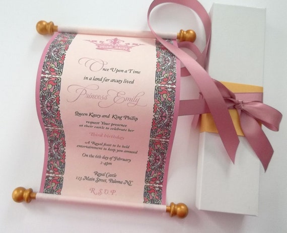  Pink princess crown blank parchment scroll with gold accents  and presentation box, 5 wide paper : Handmade Products