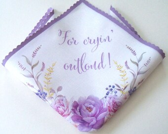 Wedding handkerchief with peony flowers, for cryin' outloud, wedding favor for bridesmaid, watercolor floral wreath, gift folder non-custom
