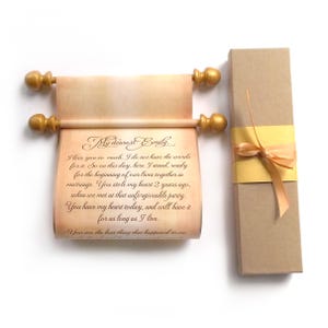Custom Wedding Vows Scroll: Gold Accents, 5x13&quot; Aged Paper & Optional Gift Box